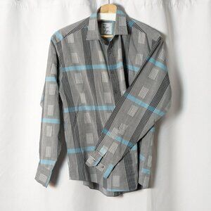 Grey and Blue Paid Button-up